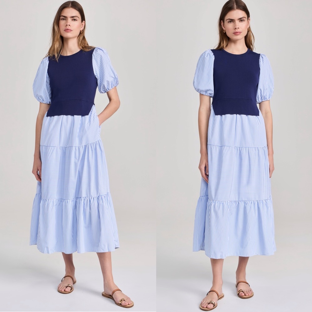 English Factory Striped Mixed Media Dress